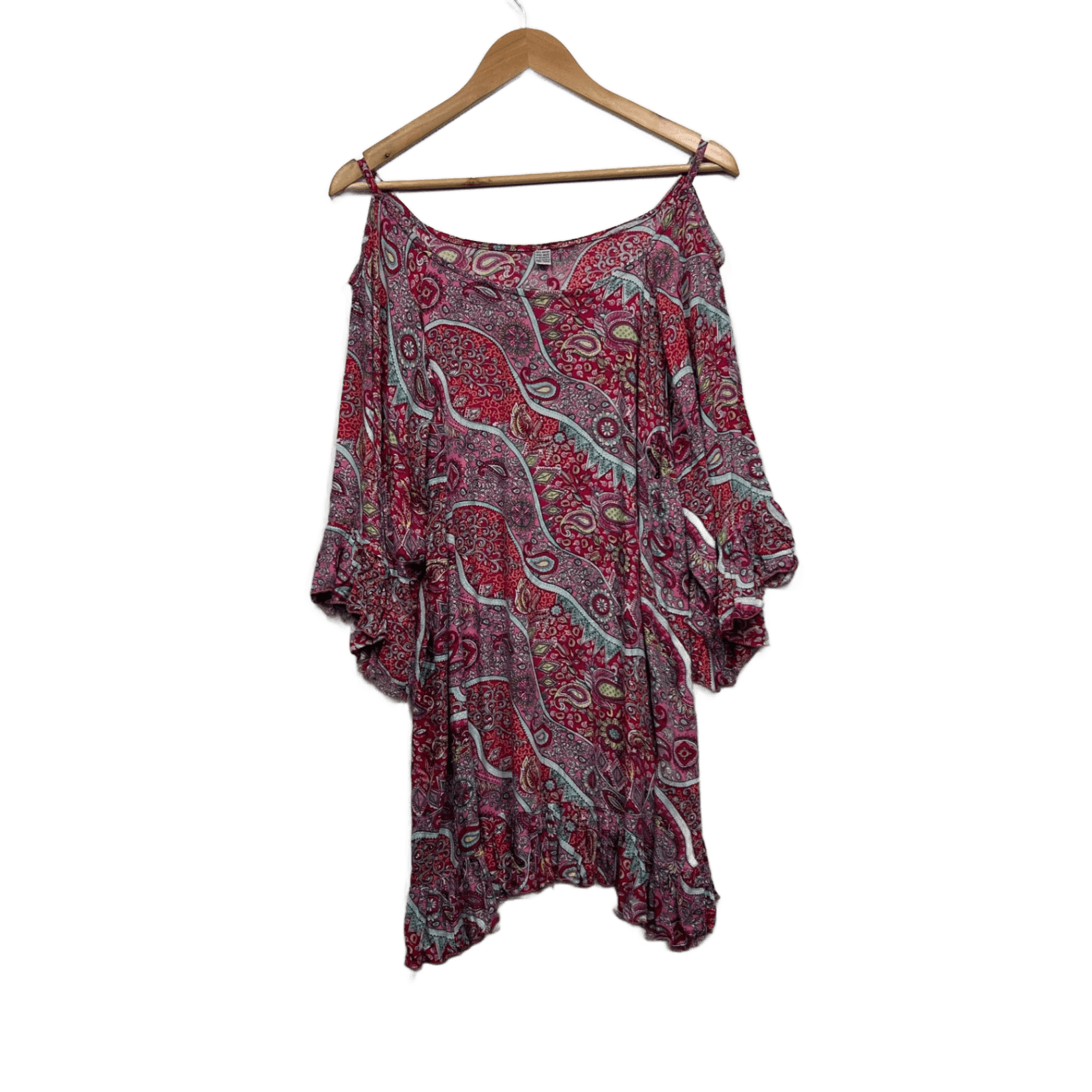Boho Paisley Print Cold Shoulder Sleeve Rayon Tunic Top 14 16