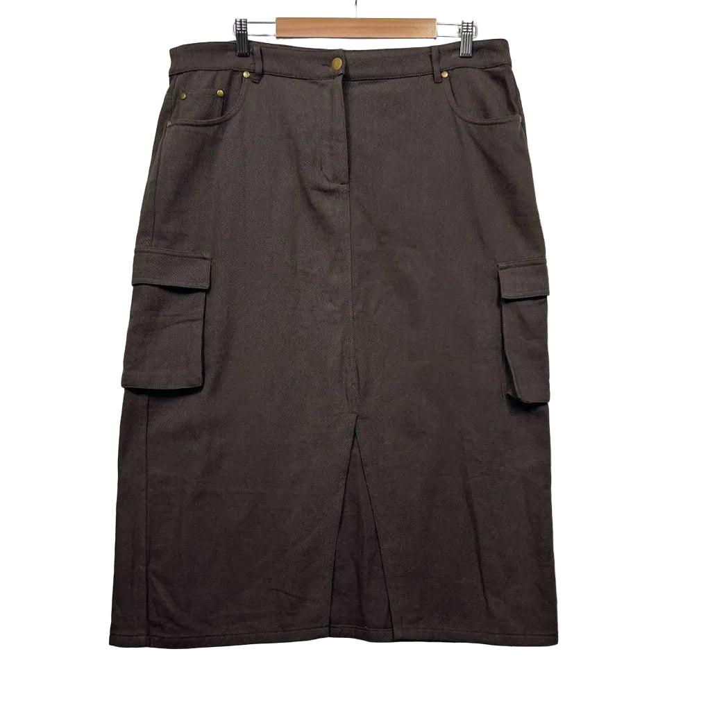 Boho Bird Brown Cargo Midi Skirt - Size 18