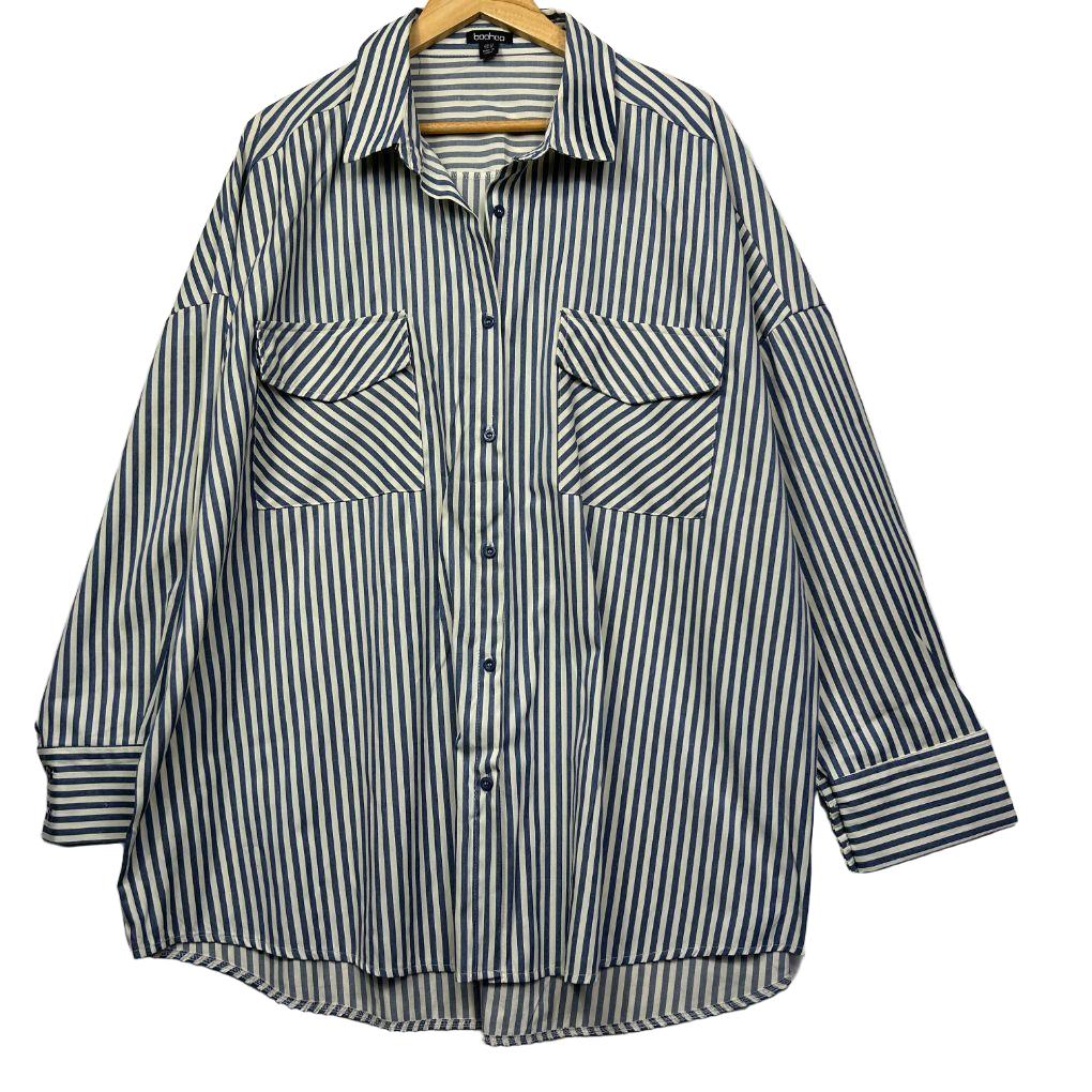 Boohoo Blue Stripe Cotton Shirt - Size 22