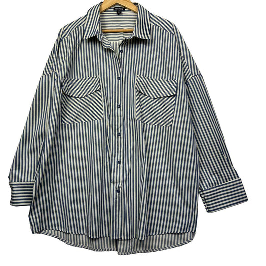 Boohoo Blue Stripe Cotton Shirt - Size 22