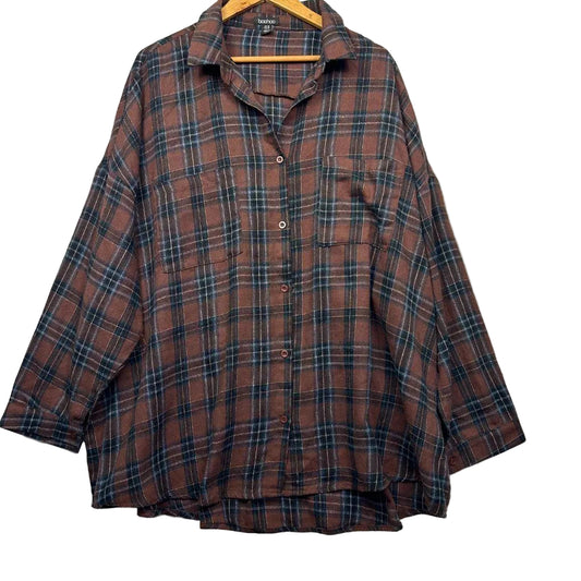 Boohoo Brown Plaid Cotton Shirt - Size 22