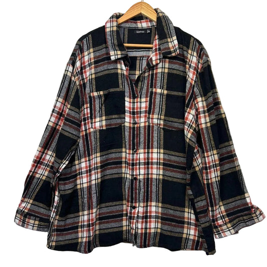 Boohoo Navy Plaid Cotton Shirt - Size 22