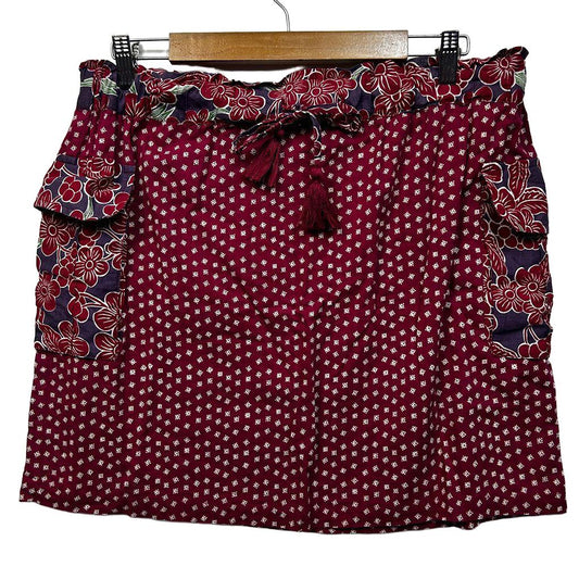 Boom Shankar Burgundy Cotton Skirt - Size 12