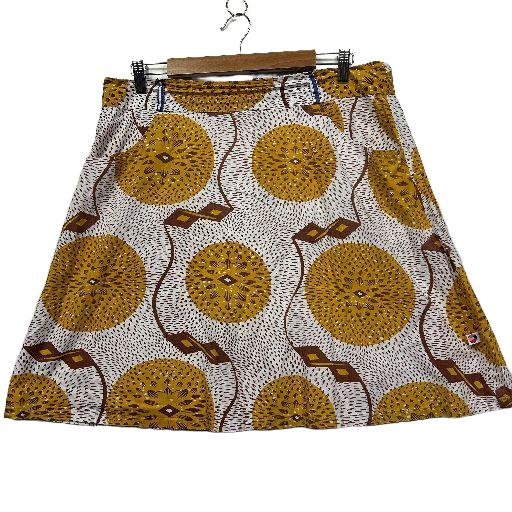 Boom Shankar Mustard African Print Cotton A-line Skirt - Size 12