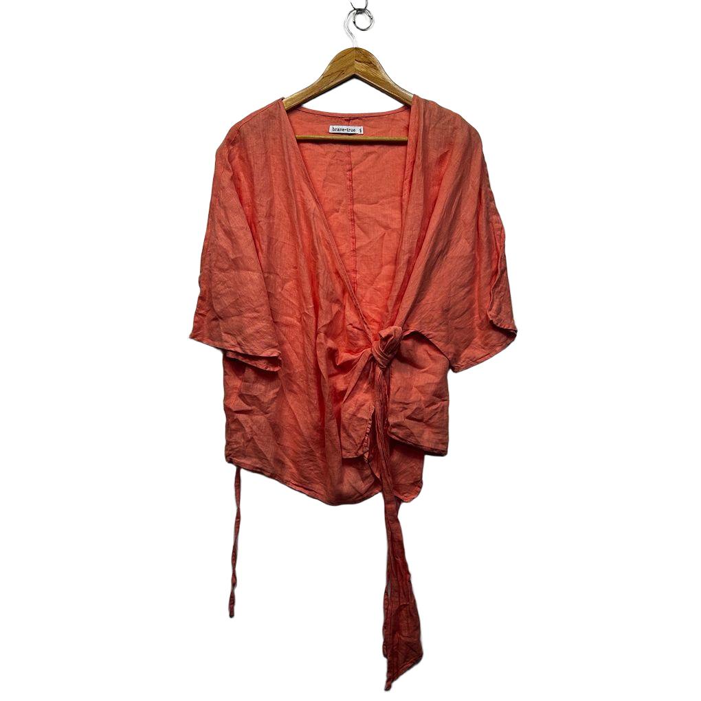 Brave+True Coral Linen Wrap Top - Size M/L