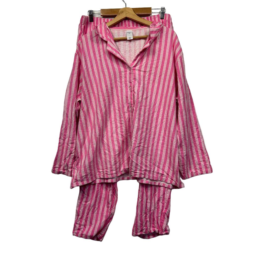 Brilliant Basics Pink Stripe Cotton PJ Set - Size 18