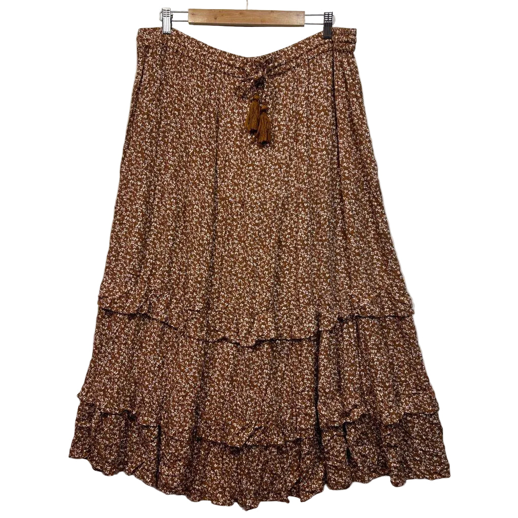 Millers Brown Floral Tiered Maxi Skirt - Size 2XL