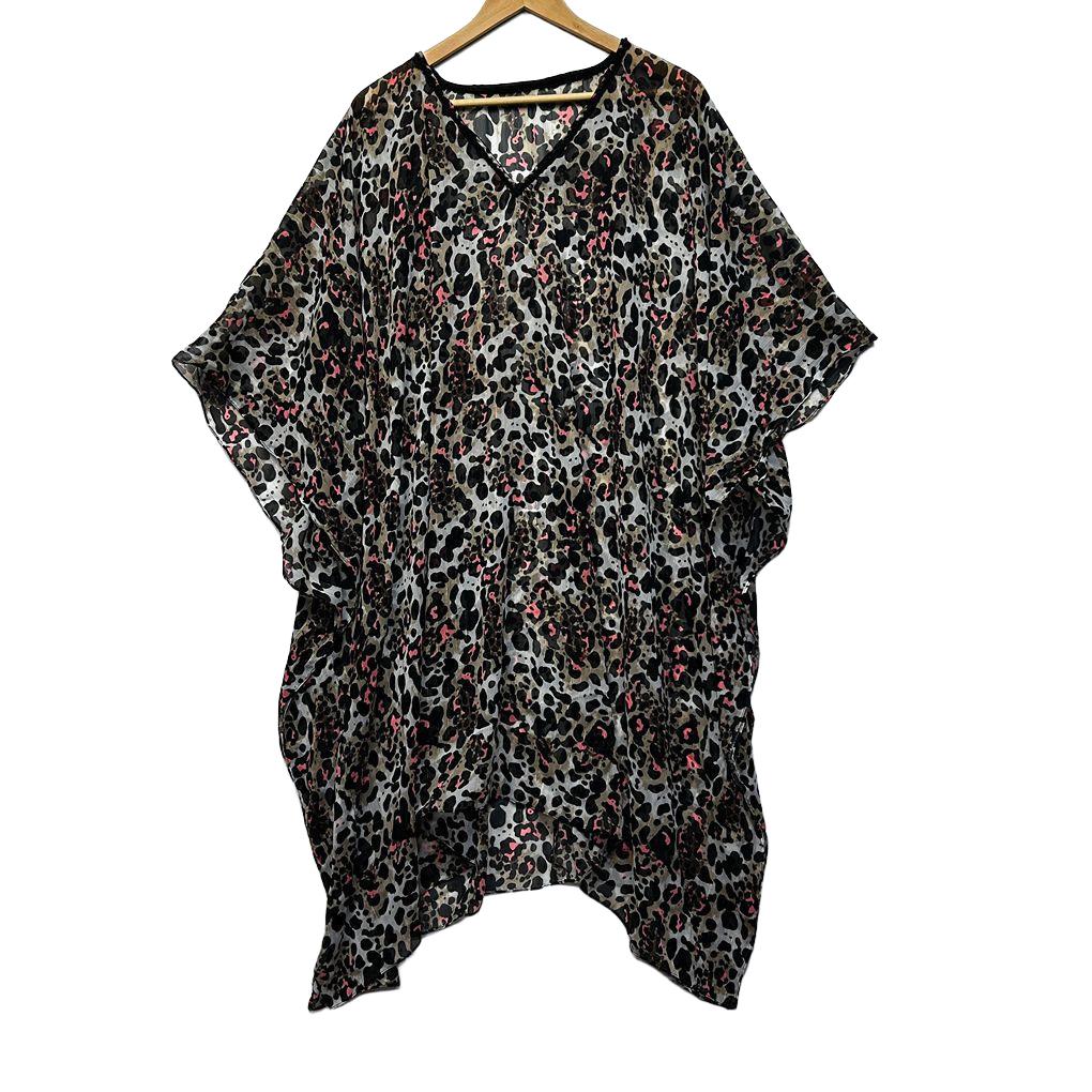Brown Leopard Print Sheer Kaftan Top - One Size