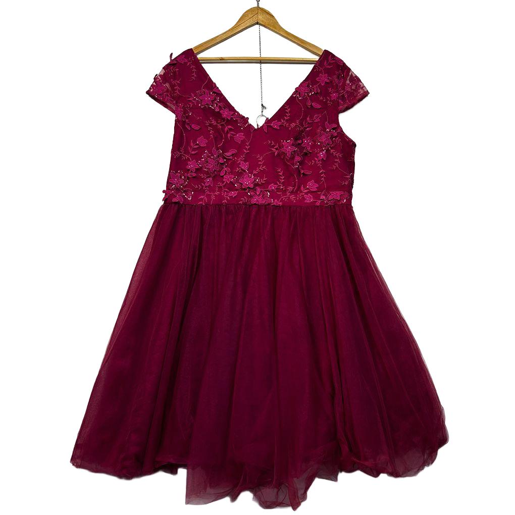 Burgundy Plus Size Lace Dress - Size 22