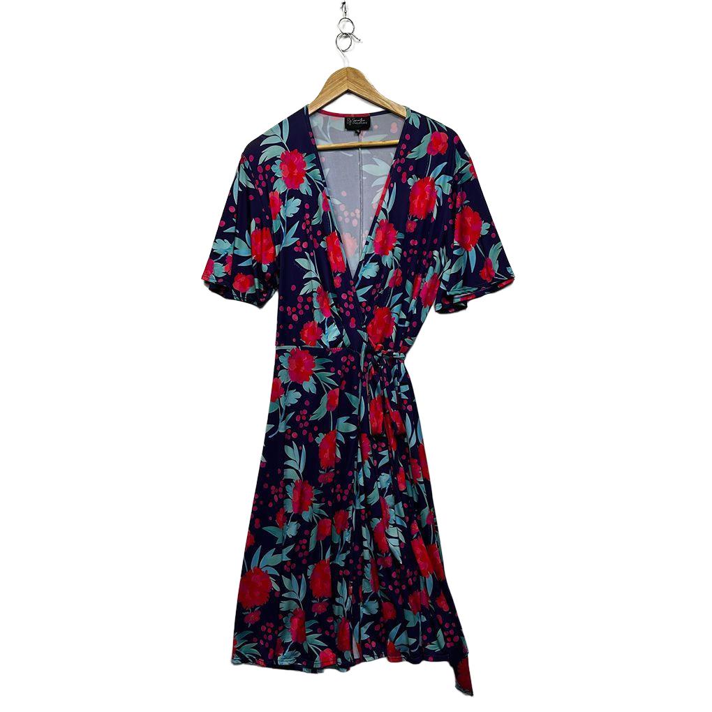 By Samantha Melbourne Navy Floral Wrap Dress - Size 16