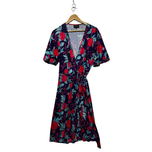 By Samantha Melbourne Navy Floral Wrap Dress - Size 16