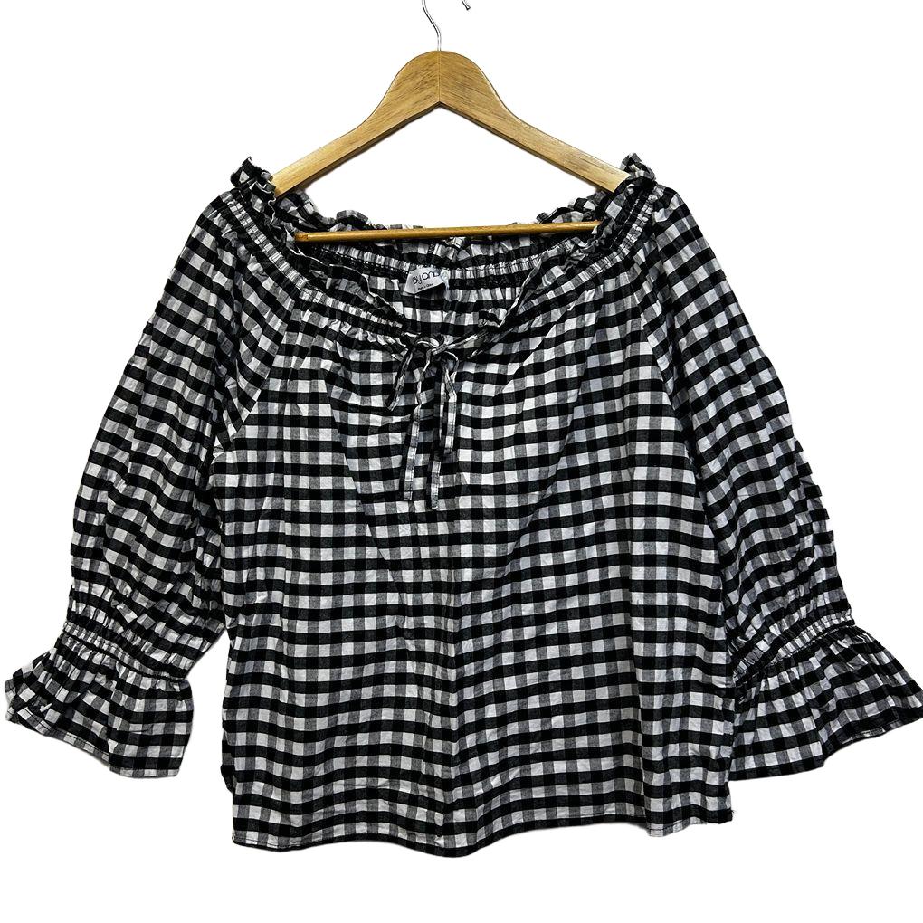ebby and I Black Gingham Cotton Top - Size M/L