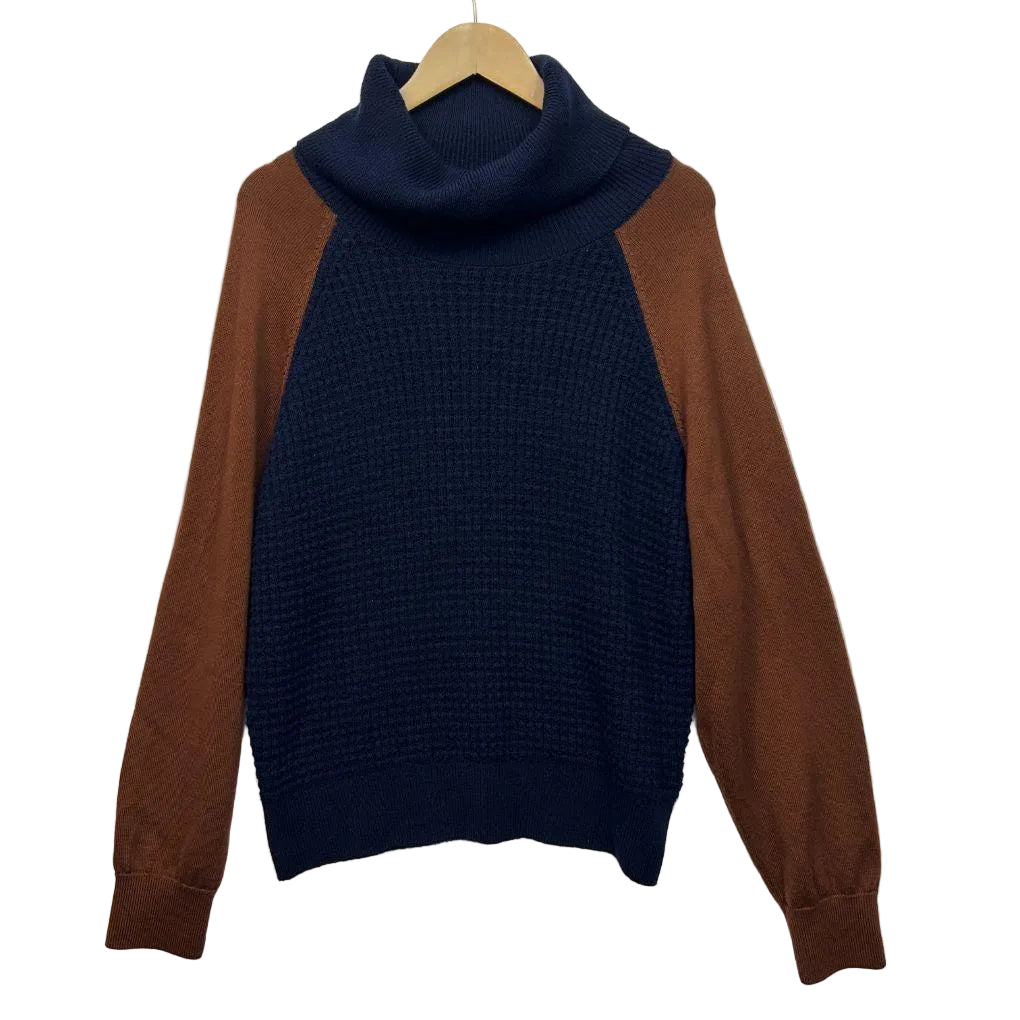 COS Navy Chocolate Cotton Wool Blend Jumper - Size L