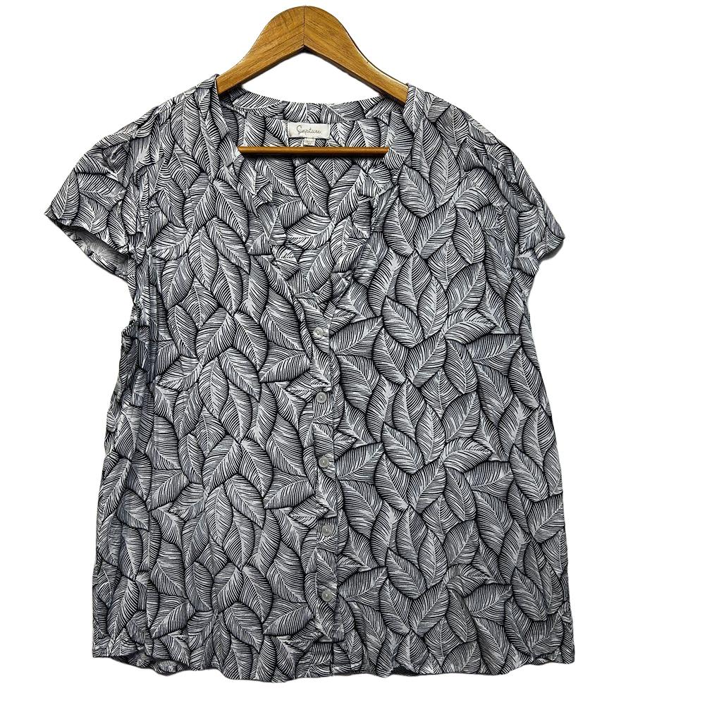 Capture Navy Leaf Print Top - Size 16