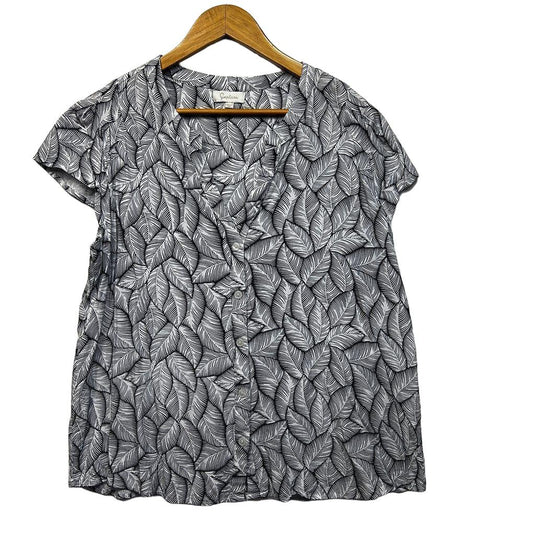 Capture Navy Leaf Print Top - Size 16