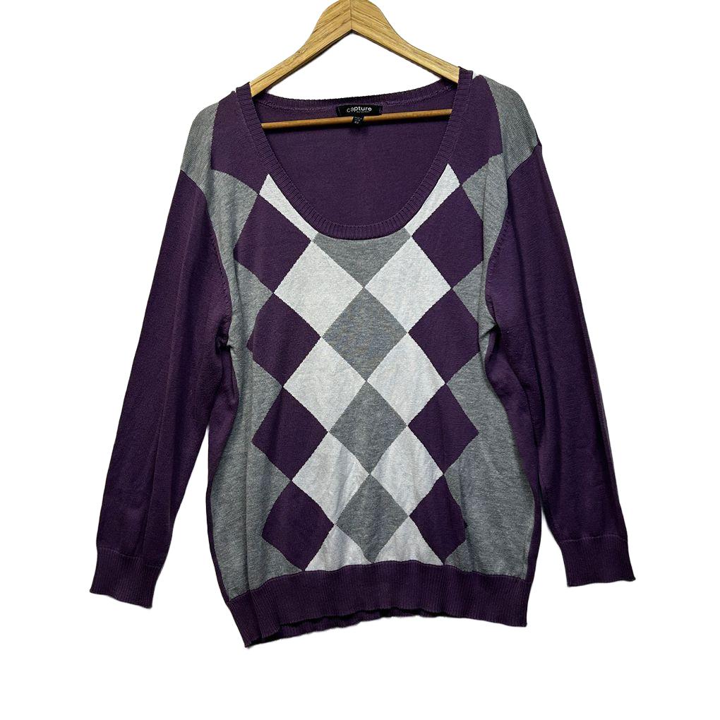 Capture Purple Argyle Plus Size Cotton Jumper - Size 18/48