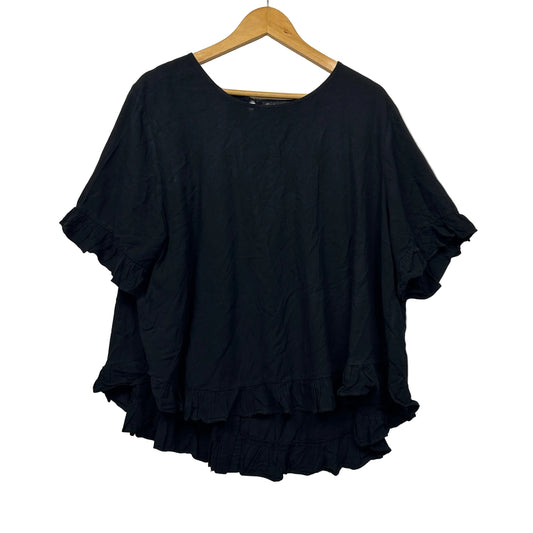 Caroline Morgan Black Button-Front Ruffle Hem Top - Size 16