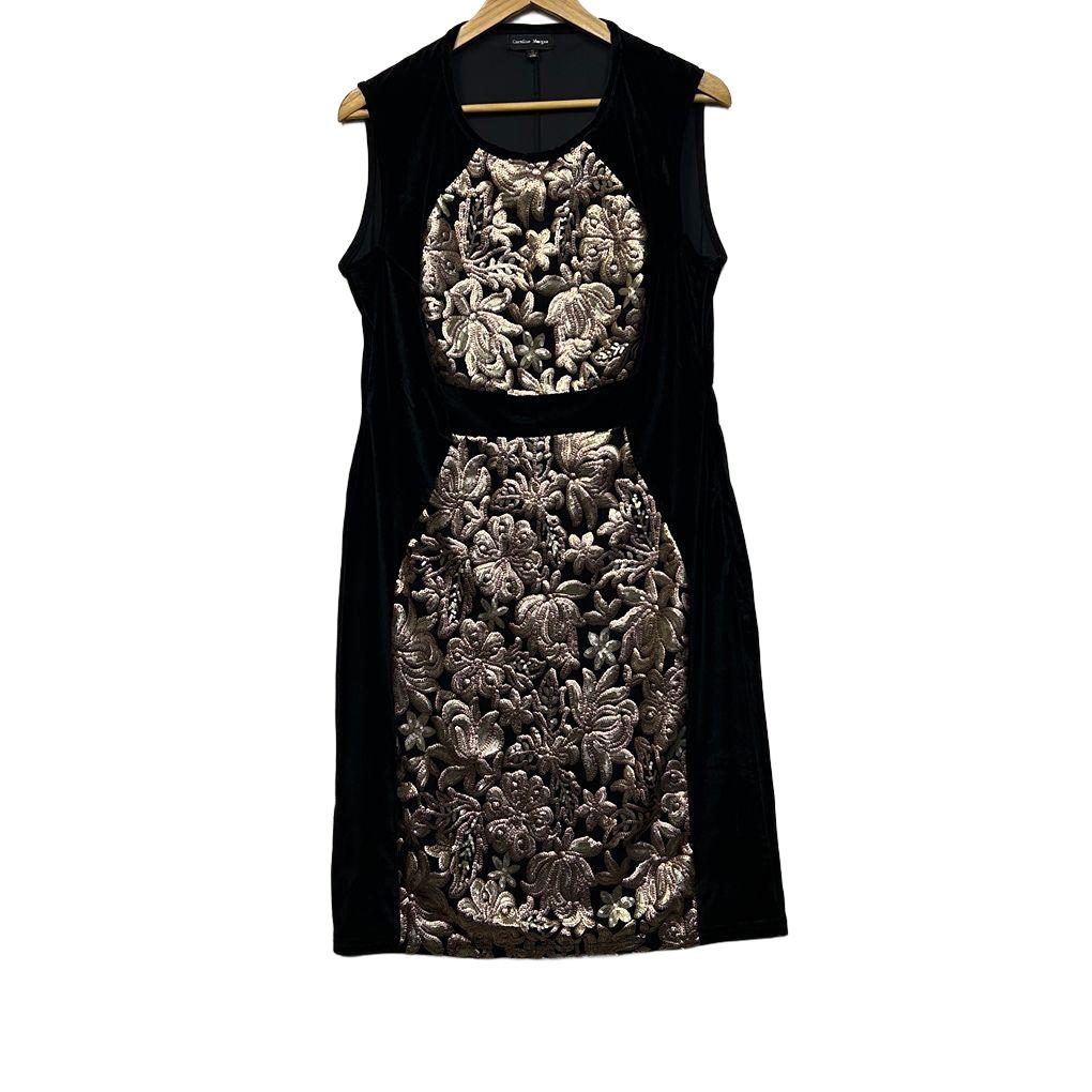 Caroline Morgan Black and Bronze Embroidered Dress - Size 16
