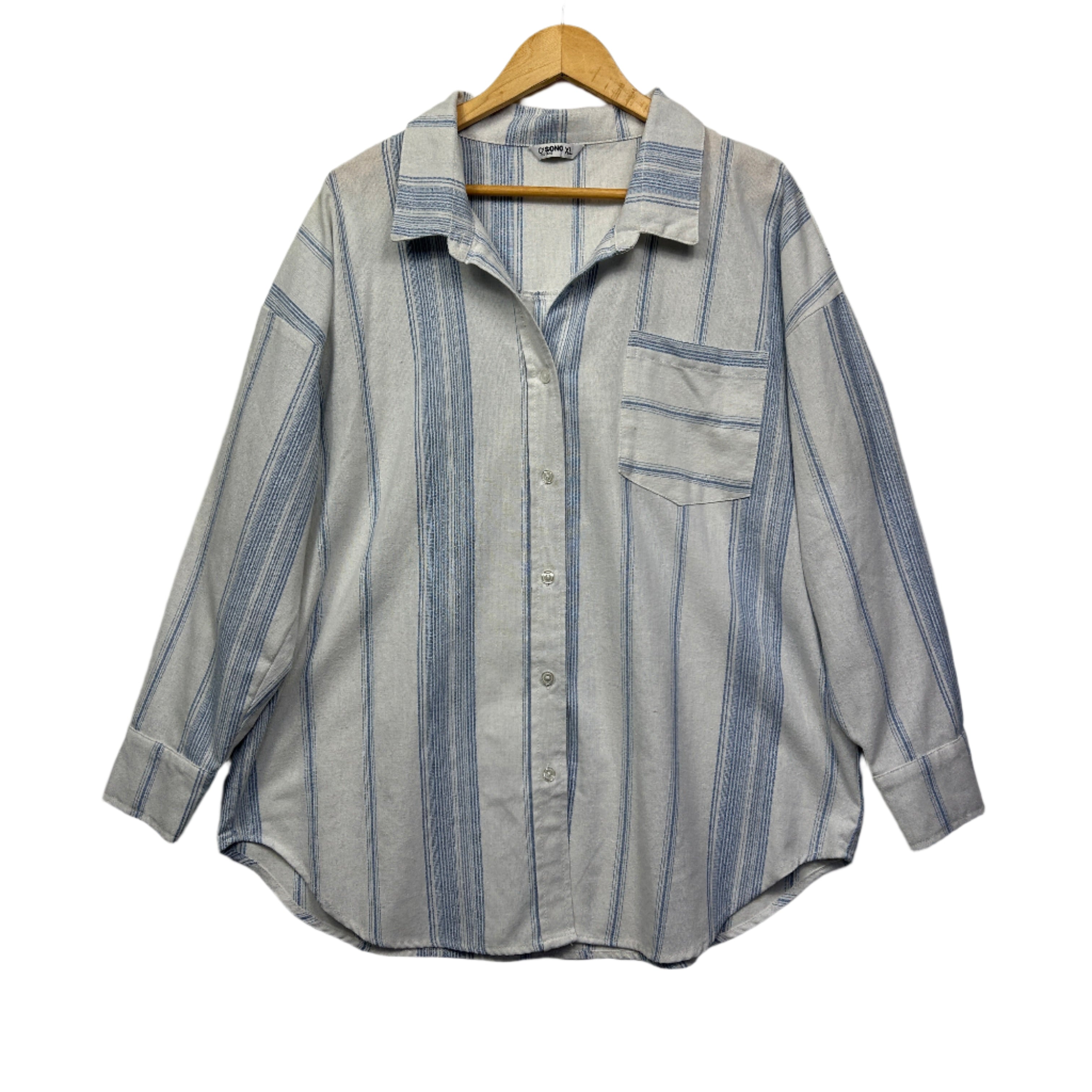 Ci Sono Top Size 16 XL Long Sleeve Blue White Striped Cotton Blend