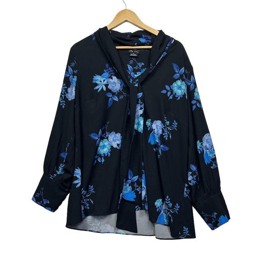 City Chic Black Blue Floral Blouse - Size S