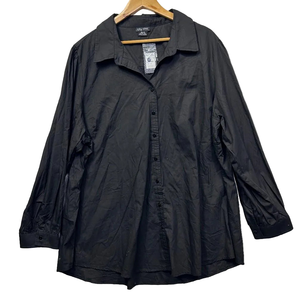 City Chic Black Button Up Long Sleeve Shirt - Size 24/XXL