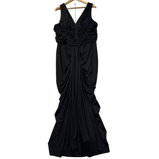 City Chic Black Draped Evening Dress - Size 20/L