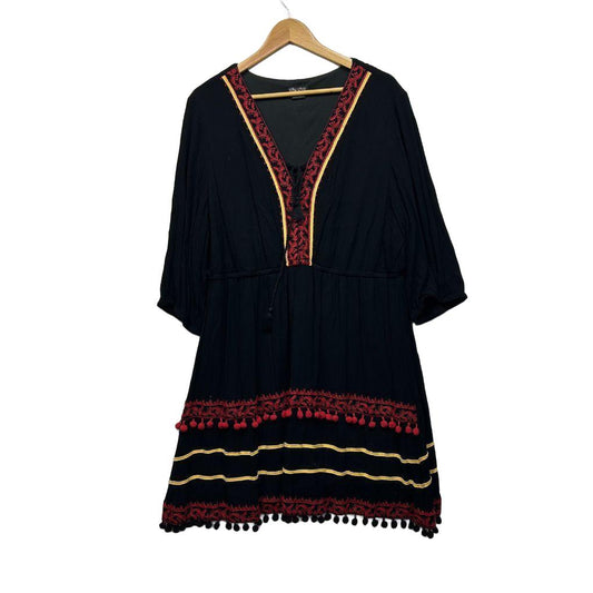 City Chic Embroidered Trim Black Dress - Size 18/M