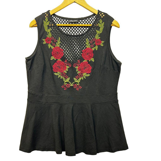 City Chic Black Embroidered Sleeveless Top - Size 16