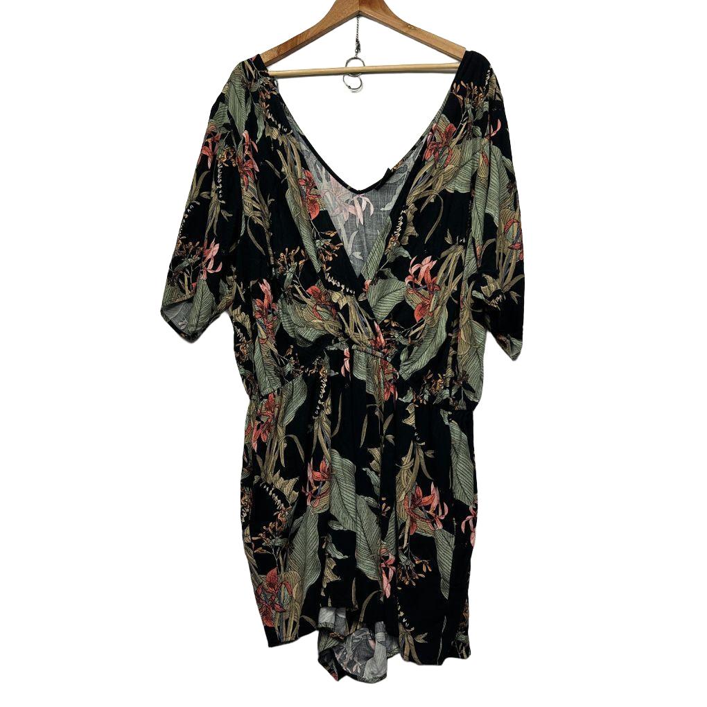 City Chic Black Floral Playsuit - Size 20/L