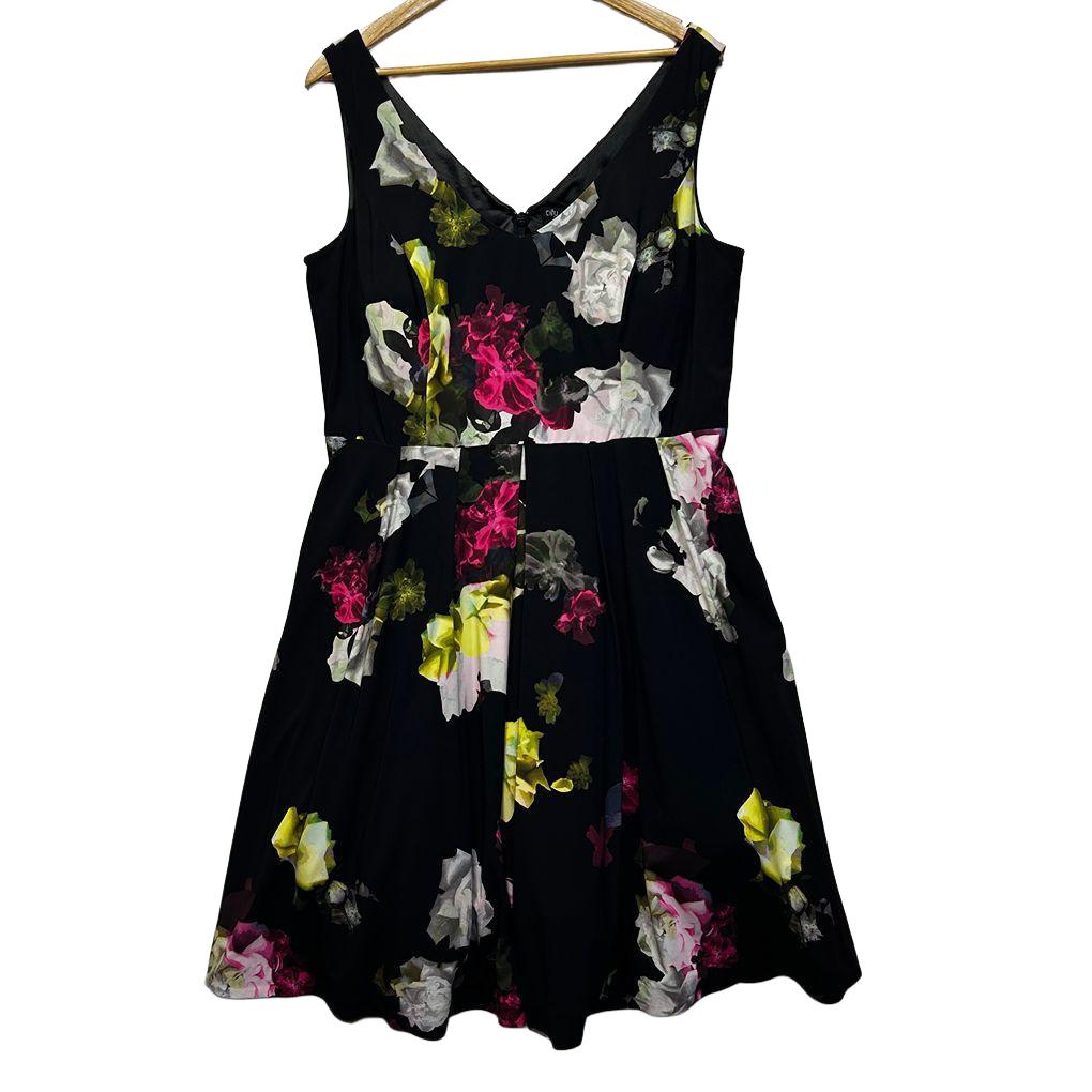 City Chic Black Floral Sleeveless Dress - Size S/16