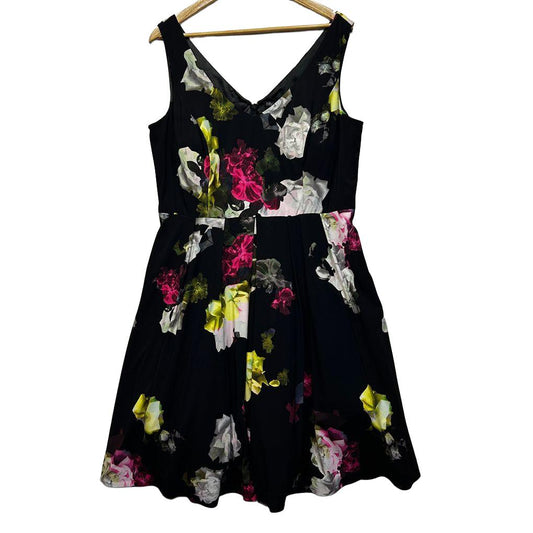 City Chic Black Floral Sleeveless Dress - Size S/16