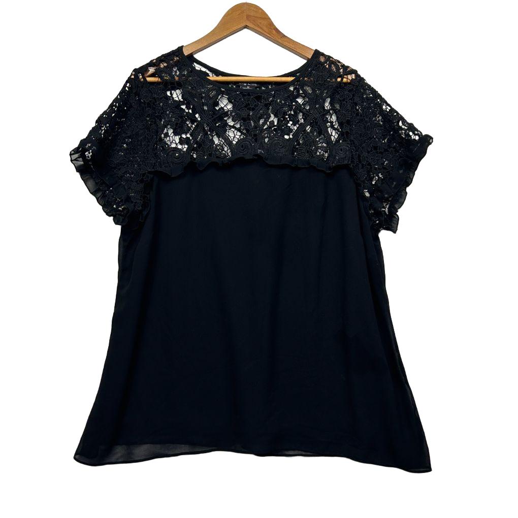 City Chic Black Lace Top - Size 18/M