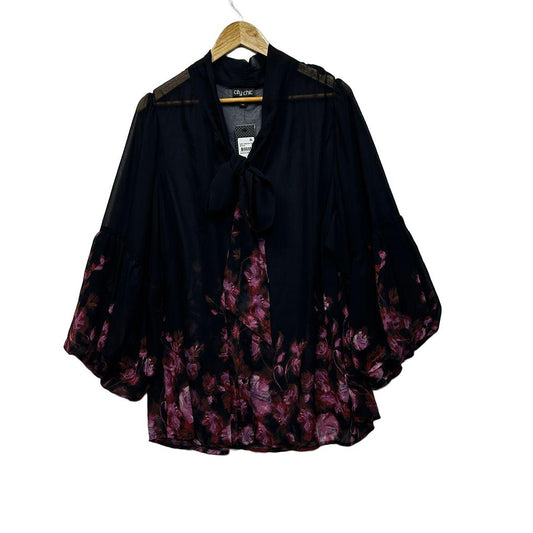 City Chic Black Pink Plus Size Sheer Top - Size XL/22
