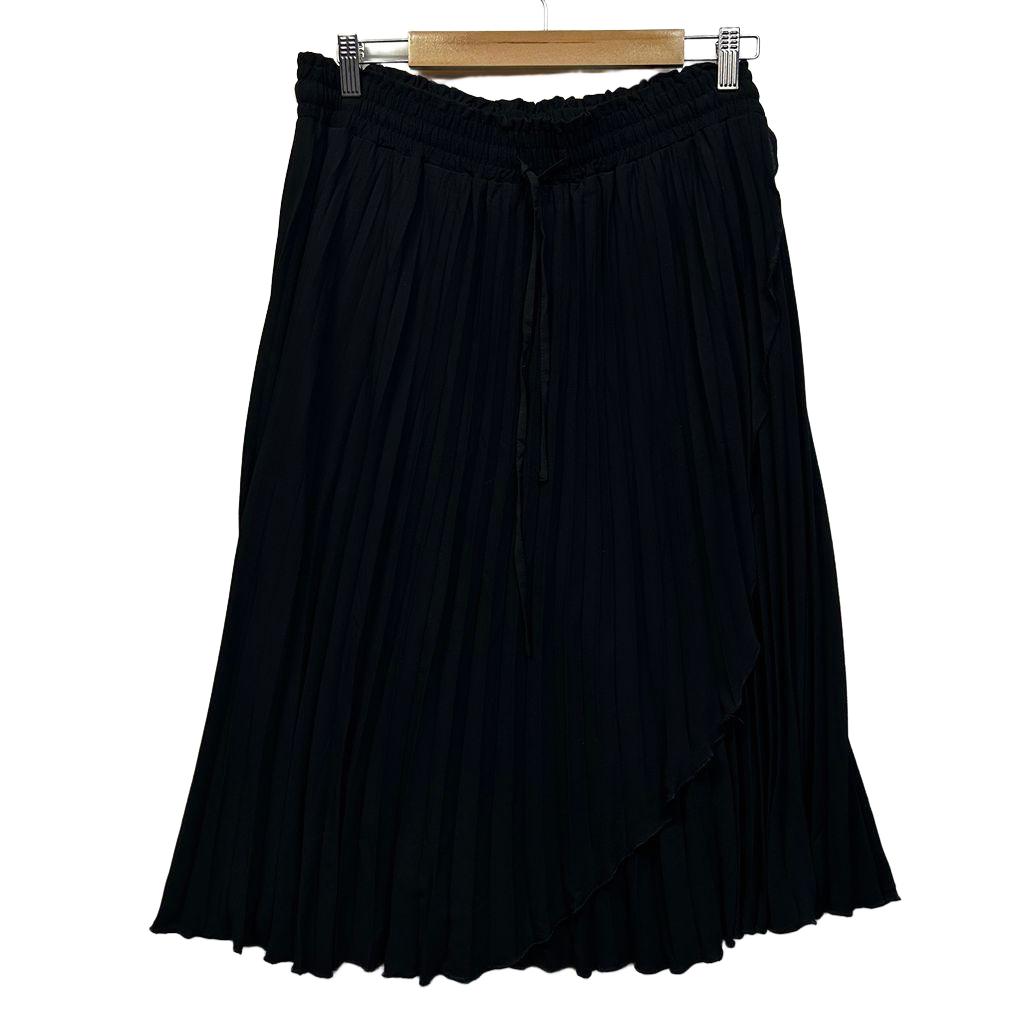 City Chic Black Pleated Midi Skirt - Size M/18