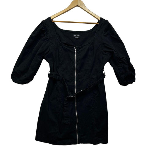 City Chic Black Plus Size Cotton Belted Zip Dress - Size M/18 (Note condition)