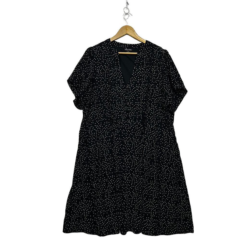 City Chic Black Plus Size Spot Dress - Size XL/22