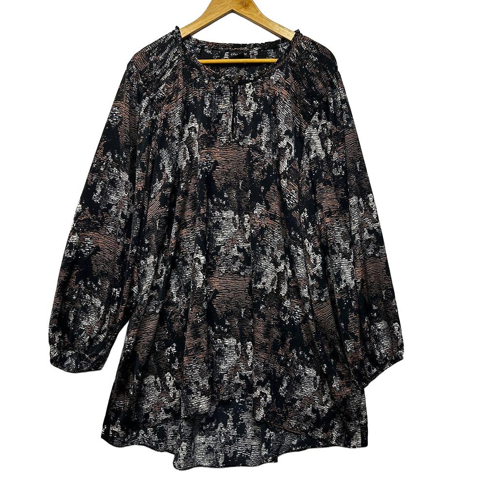 City Chic Black Printed Top - Size 24/XXL