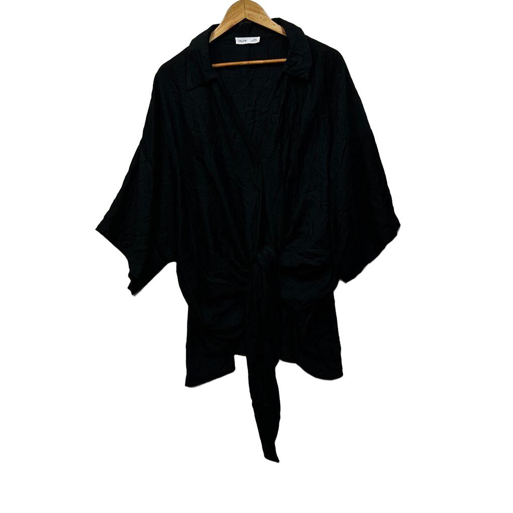 City Chic Black Tie Draped Front Top - Size 22/XL