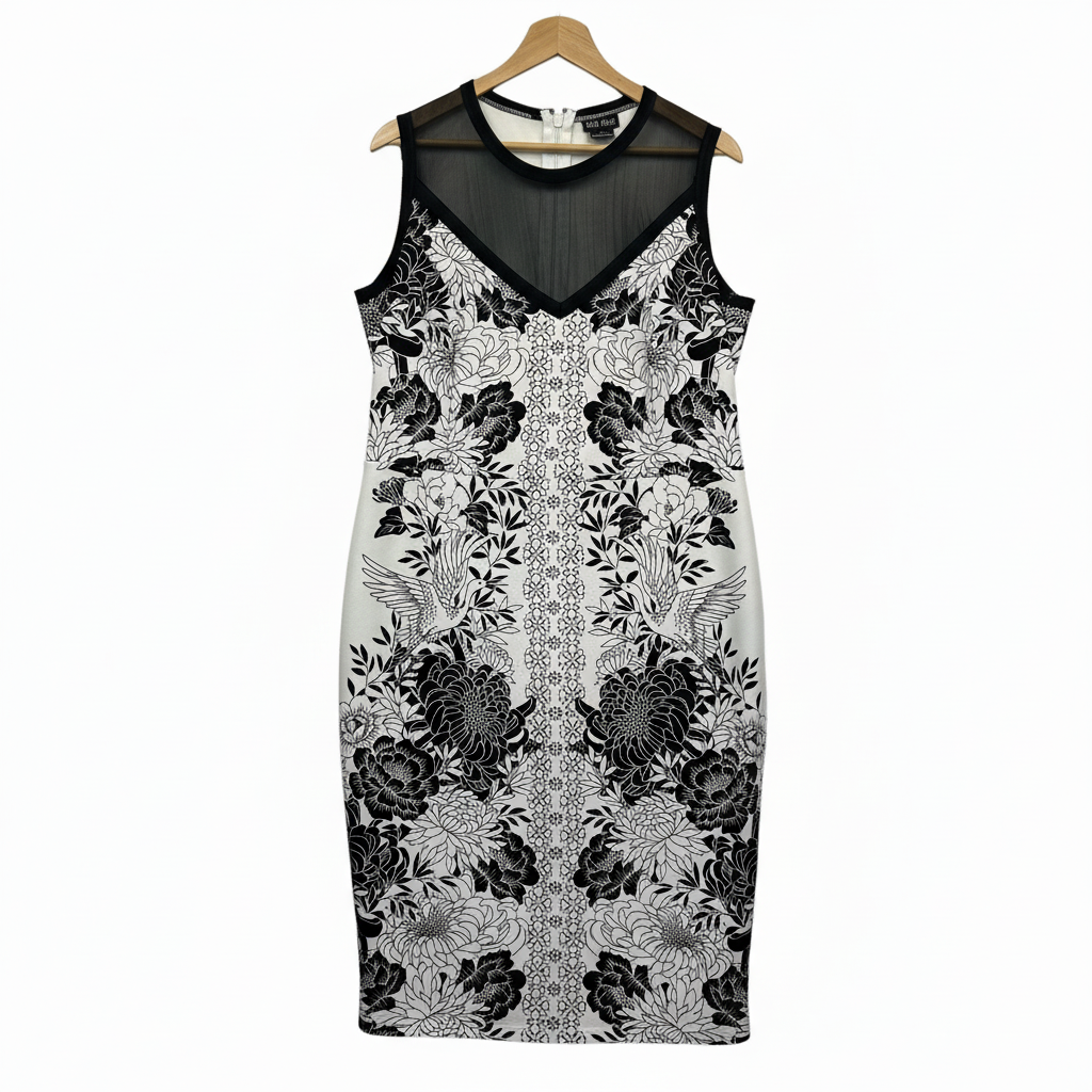 City Chic Black and White Floral Print Dress - Size 16/S