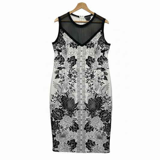 City Chic Black and White Floral Print Dress - Size 16/S