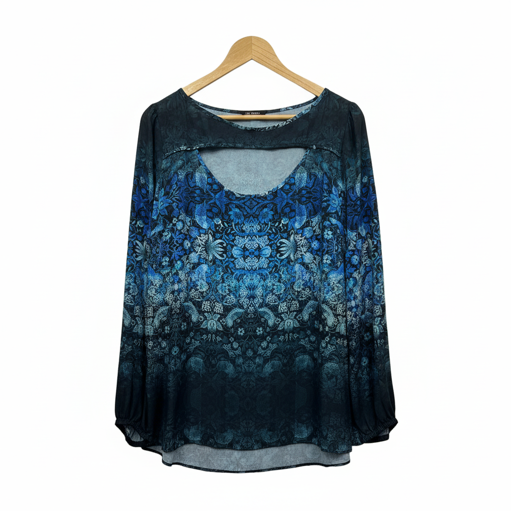 City Chic Blue Floral Print Top - Size 14/XS