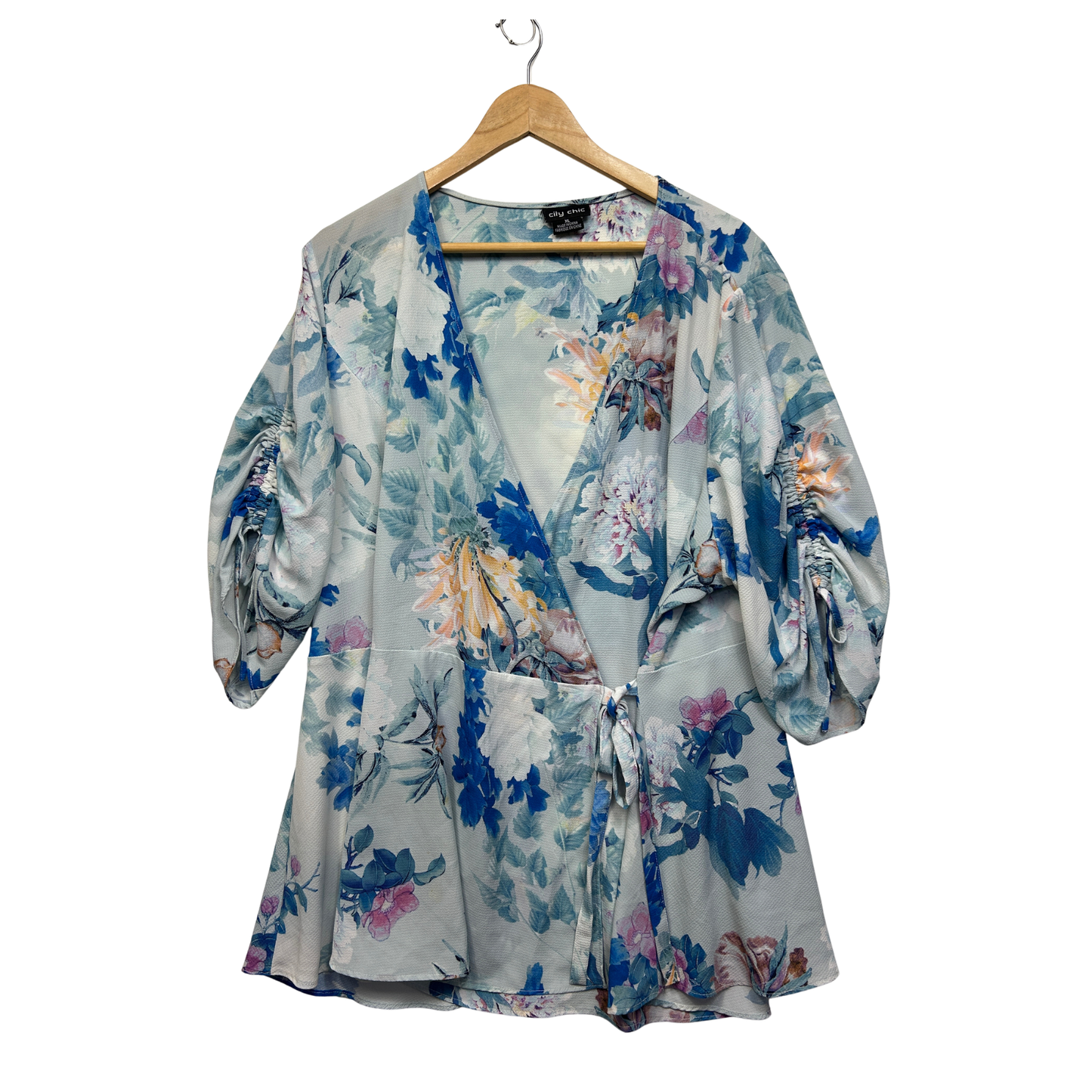 City Chic Blue Floral Wrap Top - Size 22/XL