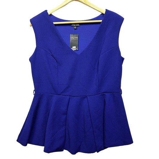 City Chic Blue Peplum SleevelessTop - Size S/16