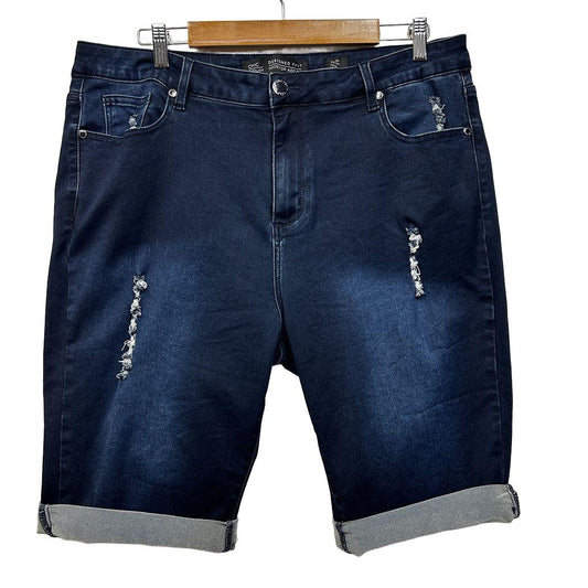 City Chic Blue Plus Size Mid Rise Denim Shorts - Size 18