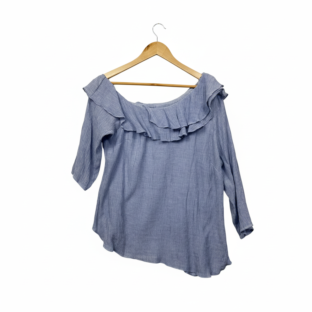 City Chic Blue Plus Size Off Shoulder Ruffle Top - Size S/16