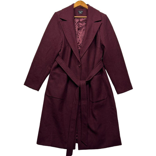 City Chic Burgundy Wool Blend Coat - Size 18