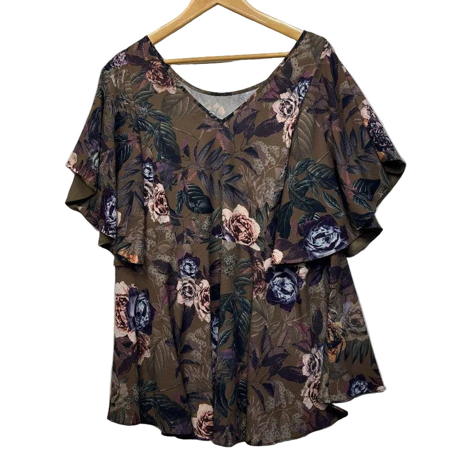 City Chic Chocolate Floral Top - Size 22/XL
