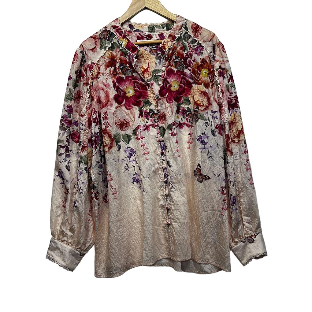 City Chic Cream Floral Plus Size Top - Size 18