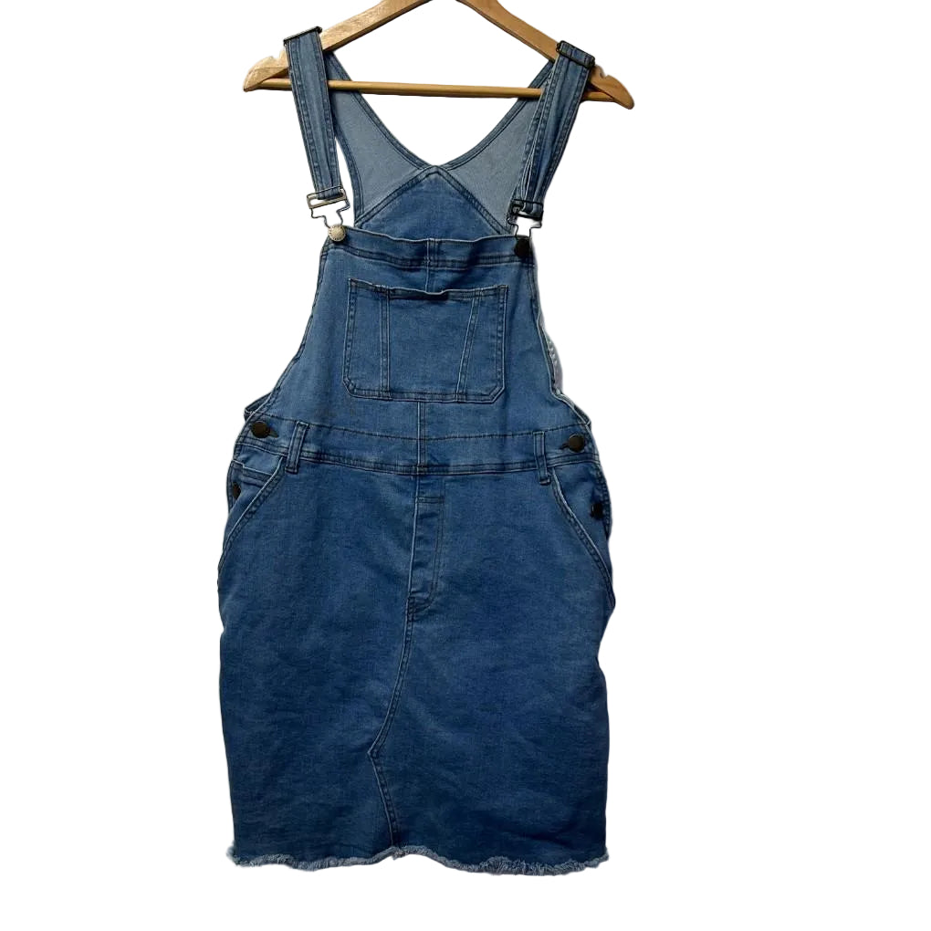 City Chic Denim Pinafore Overall Dress - Size S/16