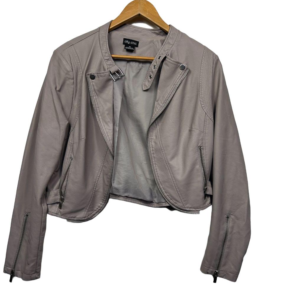 City Chic Cropped Moto Jacket - Size 14/XS